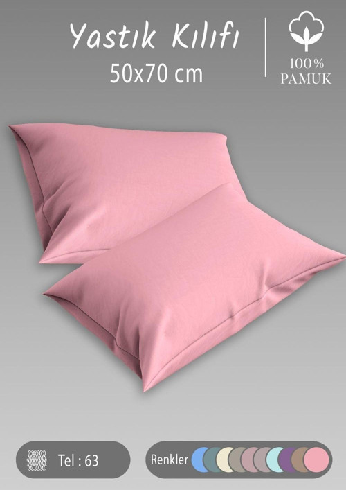 2 Li Yastık Kılıfı Premium %100 Pamuk 63 Tel Özel Üretim Sık Dokuma - Pembe