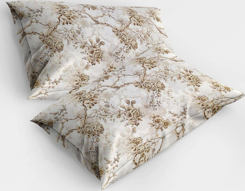 2 Li Yastık Kılıfı Premium %100 Pamuk 63 Tel Özel Üretim Sık Dokuma Monohome-Brown Flower