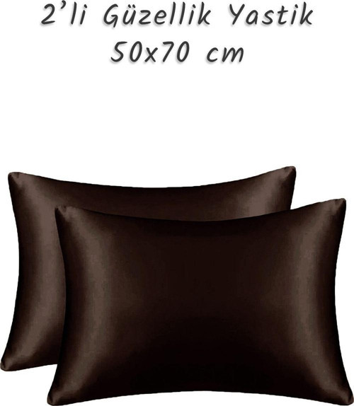 Güzellik Yastığı %100 Ipek Saten 2 Adet Luxury Yastık Kılıfı Kahverengi