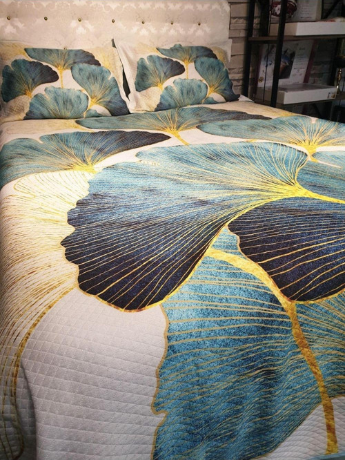 Pike Takımı Pamuklu Çift Kişilik Jakar Dokuma Yatak Örtüsü Water Flowers