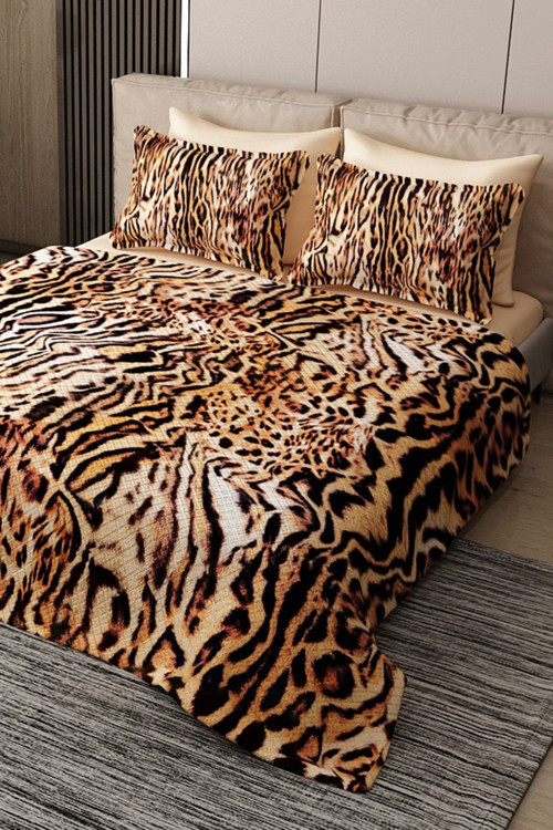 Pike Takımı Pamuklu Çift Kişilik Jakar Dokuma Yatak Örtüsü Zebra Brown