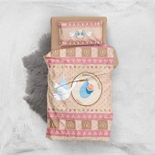 Pink & Brown 3D Pamuk Saten Bebek Nevresim Takımı