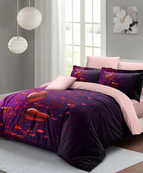 Sevgililer Günü Özel Çift Kişilik Nevresim Takımı Pamuk Saten Purple Love