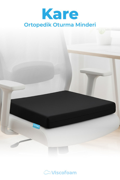 Ortopedik Visco Kare Oturma Minderi Kuyruk Sokumu Destekli Ergonomik Koltuk Minderi - Siyah