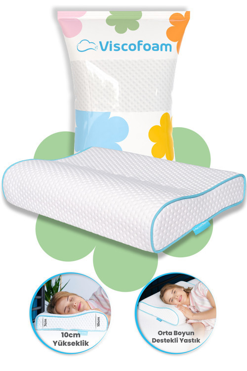 Boyun Destekli Ortopedik Yastık Visco Yastık - 57x37x10-7cm