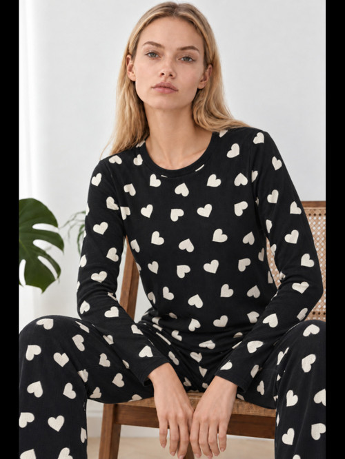 Night Çok Renkli Kadın Desenli İkili Rahat Pijama Takımı 4826