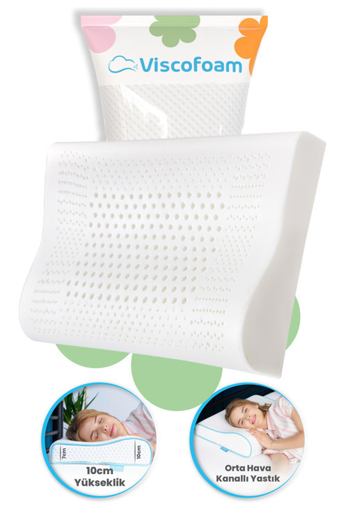 Hava Kanallı Ortopedik Boyun Destekli Yastık Visco Yastık 57x37x10-7cm
