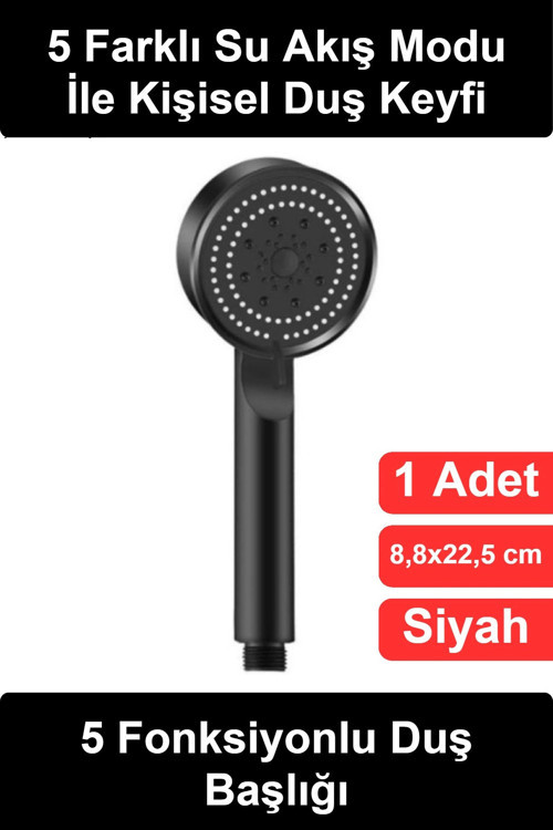 #DuşBaşlığı 5 Fonksiyonlu Siyah Duş Başlığı Ayarlanabilir Su Akış Modlu El Telefonu Kolay Kurulum St