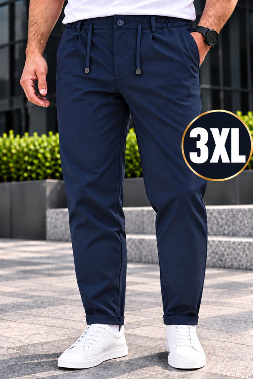 Erkek Battal Beden Esnek Diagonel Kumaş Kemerli Düğmeli Jogger Pantolon Büyük Beden Rahat Kesim Spor Şık Pantolon