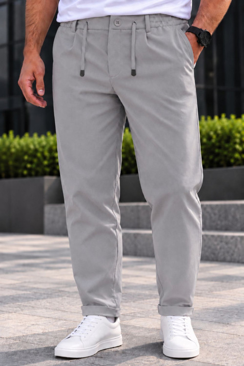 Erkek Esnek Diagonal Kumaş Jogger Pantolon Kemerli Fermuarlı Düğmeli Beli Lastikli Rahat Kesim Şık Spor Günlük Erkek Pantolon