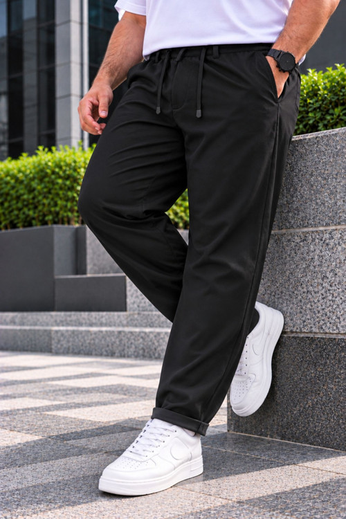 Erkek Esnek Diagonel Kumaş Jogger Pantolon Rahat Kesim Lastikli Spor Şık Günlük Pantolon