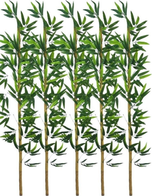 5li Set Yapay Bambu Sopası 16 Yapraklı 150 cm Yapay Çiçek Bambu Duvarı Separatör Çiçeği Yapay Çiçek