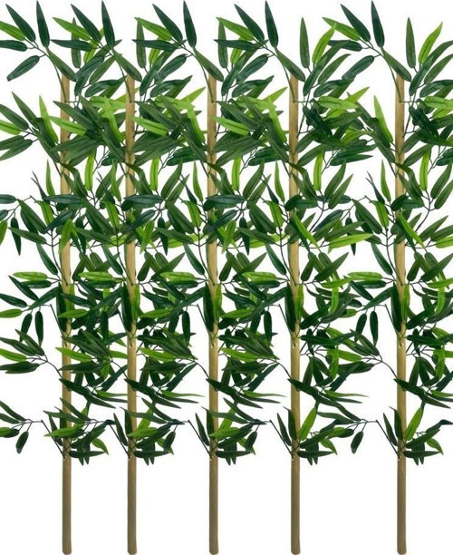 5Li Set Yapay Bambu Sopası 12 Yapraklı 110Cm Yapay Çiçek Bambu Duvarı Separatör Çiçeği Yapay Çiçek