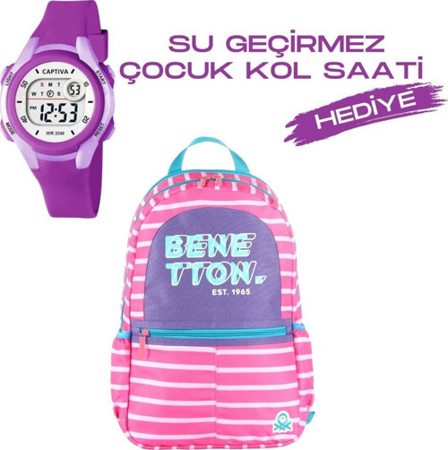 Çocuk Kol Saati Hediyeli Benetton Büyük Kapasiteli Çocuk Okul Çantası B.NT.03752