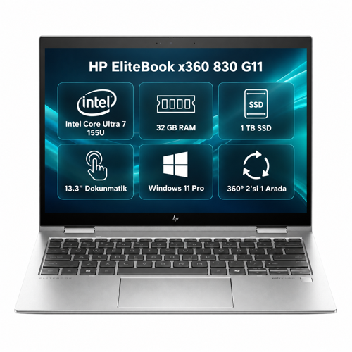Elite x360 830 G11 8L3P5AV U7 155U 32GB RAM 1TB SSD 13.3" WUXGA Dokunmatik Win 11 Pro 2'si 1 Arada Dizüstü Bilgisayar
