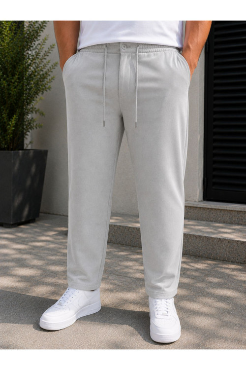 Erkek Gri Jogger Pantolon Diagonal Kumaş Lastikli Bağcıklı Rahat Kesim