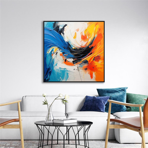 Yağlı Boya Dokulu Tablo Renkli Soyut Siyah Çerçeveli U08095