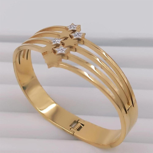 Çelik Gold Yıldızlı Kaburga Geniş Kelepçe Bileklik