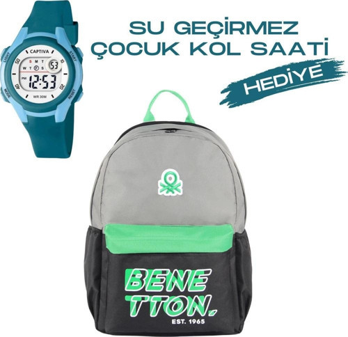 Çocuk Kol Saati Hediyeli Benetton Büyük Kapasiteli Çocuk Okul Çantası B.NT.03841