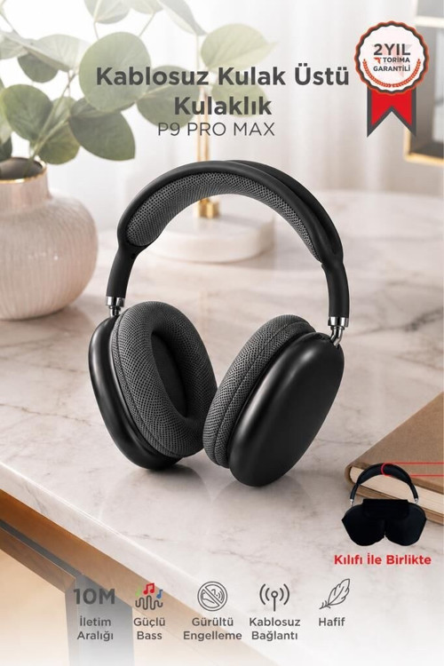 Premium Bluetooth Kulaklık P9 Pro Max Siyah Aksesuar Genç Spor