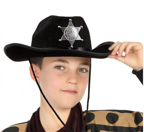 Çocuk Kovboy Şapkası Sheriff Şapkası Siyah Renk Gösteri Gereci Sahne Aksesuarı Temalı Etkinlik