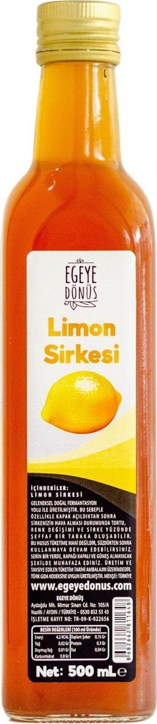 Katkısız Doğal Fermente Limon Sirkesi Cam Şişe - 500 Ml. (geleneksel Yöntemle Mayalanmıştır.)