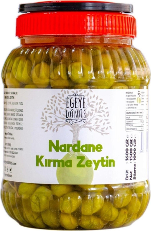 Ev Yapımı Geleneksel Nardane Mini Boy Yeşil Kırma Zeytin - 1 Kg (NATUREL SALAMURA TUZ VE SU İÇERİR)