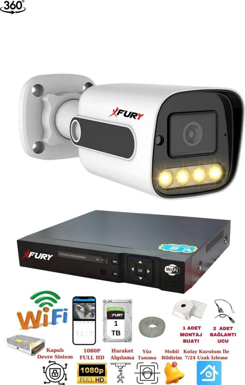 1 Kameralı 1080P Görüntü Gece Renkli Full Hd 4xUltra Led Gece Renkli Güvenlik Kamera Seti 1TB