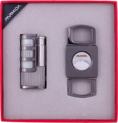 3 Torch Çakmak Kesici İkili Gunmetal Puro Seti