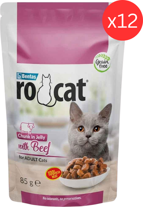 RO CAT YETİŞKİN KEDİLER İÇİN BİFTEKLİ YAŞ MAMA 12 Lİ (85GR)
