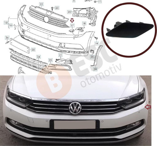 ESP1019 1 VW Passat 2015-2019 için Far Yıkama Kapağı Sol 3G0807937