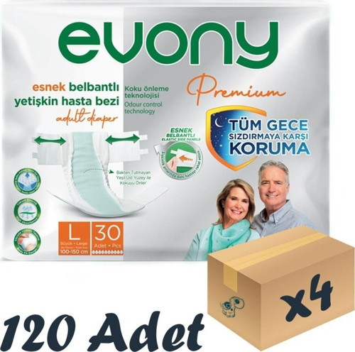 Premium Esnek Belbantlı Yetişkin Hasta Bezi Large 30’Lu 4 Paket 120 Adet
