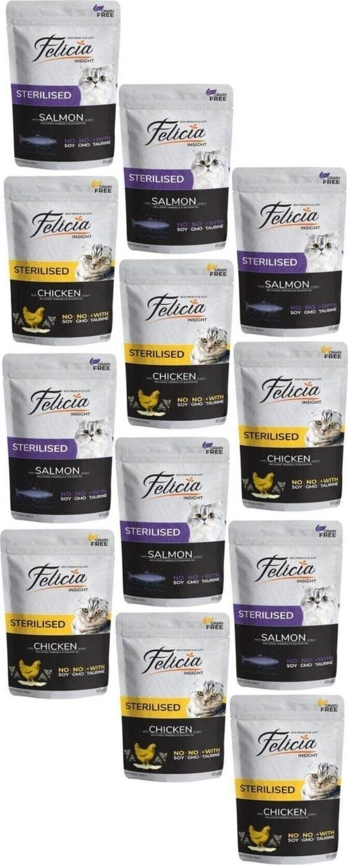 Tahılsız Yetişkin Sterilised Kısırlaştırılmış Yaş 85 Gr Karışık Paket Somon-tavuk (12 Adet)
