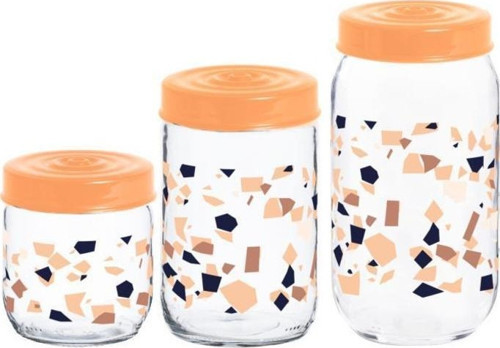 3 Parça Botanica Terrazzo Desenli Cam Saklama Bakliyat Erzak Kavanozu Seti
