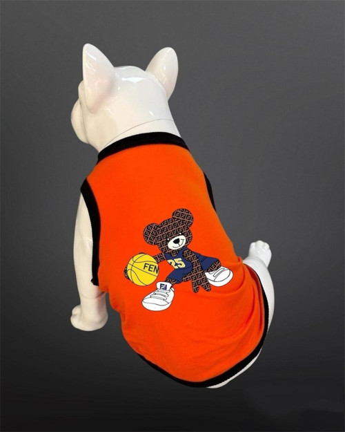 Kedi Ve Köpek Kıyafeti - Basketçi Ayı Baskılı Turuncu Atlet