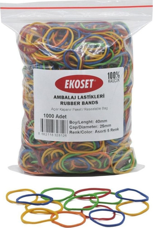 Asorti 5 Renkli Kauçuk Paket Ambalaj Para Lastiği 40lık 1000 Adet