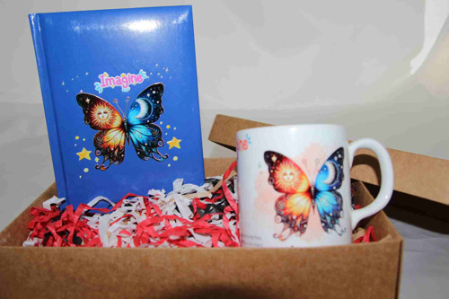 Kelebek Model Kupa Bardak Ve Kelebek Temalı Defter Hediye Kutusu