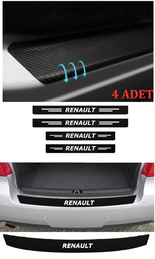 Renault İçin Uyumlu Aksesuar Oto Bağaj Ve Kapı Eşiği Sticker Set Karbon
