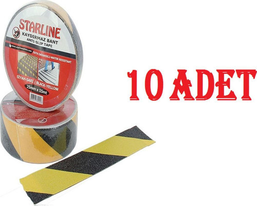 25 Mm*15M Yüksek Tutuşlu Kaydırmaz Bant Sarı-Siyah X 10 Adet