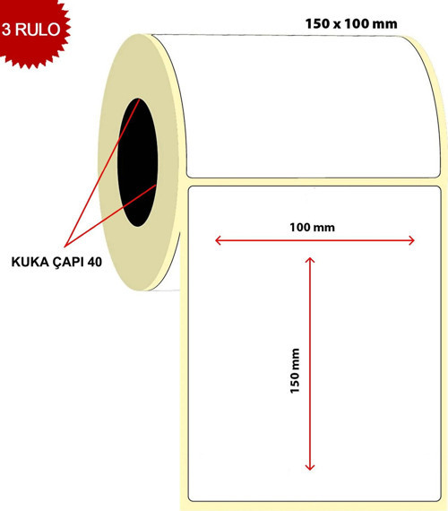Barkod 100x150 Termal Etiket Eko Termal 250 Sarım 3 Rulo (750 Adet)