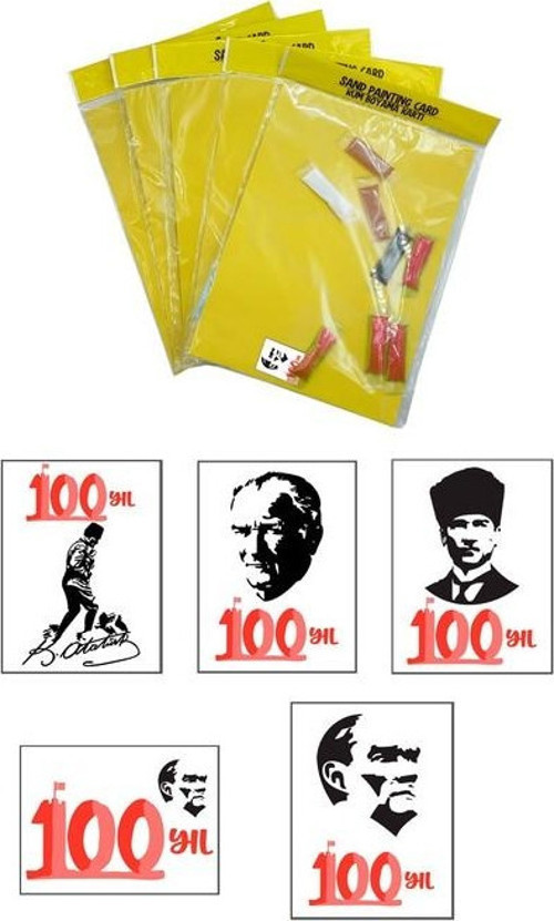 100, Yıl Atatürk Kum Boyama Kartı Seti Jumbo Boy 5 Adet-Red Castle KB-RC-058