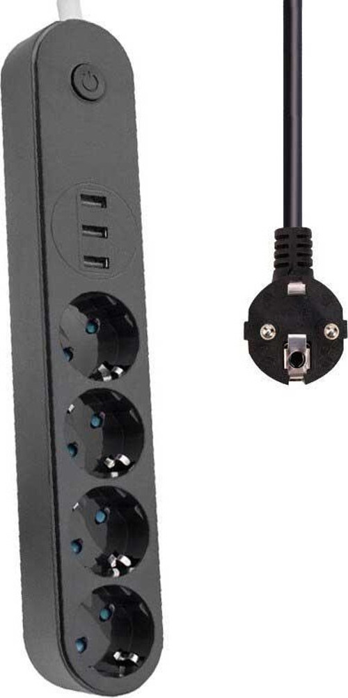 Winnboss Akım Korumalı Isıya Dayanıklı 4 lü 2 Mt Uzatma 3 Adet USB 3402
