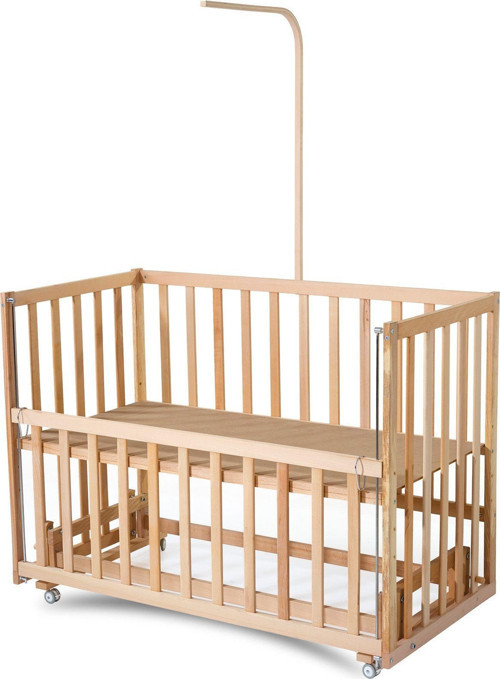 Ahşap Beşik Anne Yanı Beşik Organik Naturel Kayın Ağacı 60x120 - Uyku Setsiz Yataksız Tekerlekli Naturel