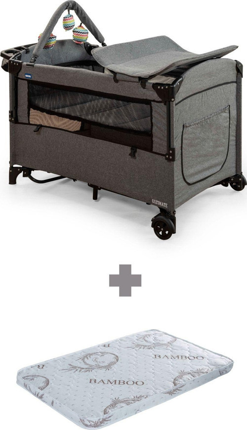 Yatak Ultimate Anne Yanı Park Yatak Sallanır Cibinlikli Oyun Parkı Beşik 70X110 Cm + YATAK DAHİL Gri
