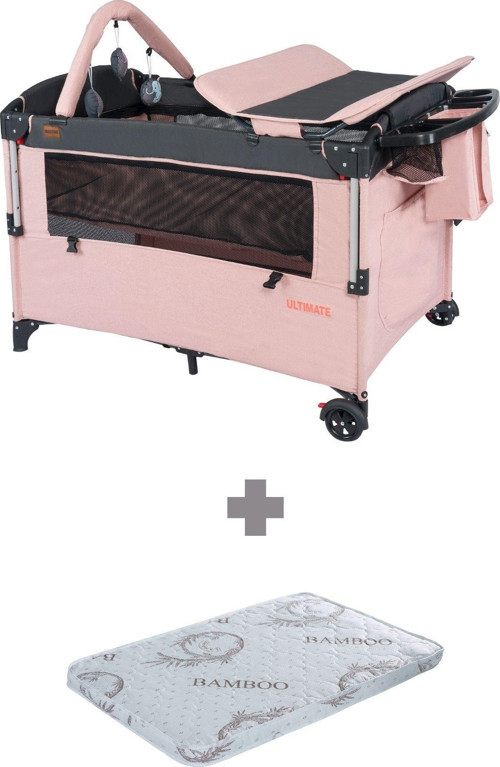 Yatak Ultimate Anne Yanı Park Yatak Sallanır Cibinlikli Oyun Parkı Beşik 70X110 cm + Yatak Dahil Pudra