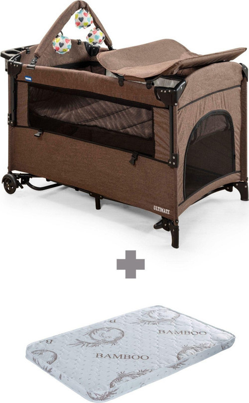Yatak Ultimate Anne Yanı Park Yatak Sallanır Cibinlikli Oyun Parkı Beşik 70X110 Cm + YATAK DAHİL Kahve