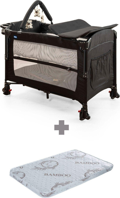 Yatak Ultimate Plus Anne Yanı Park Yatak Sallanır Cibinlikli Oyun Parkı Beşik 70X110 cm + Yatak Dahil Siyah