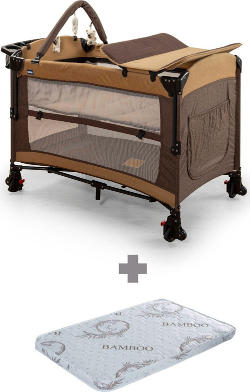 Yatak Ultimate Plus Anne Yanı Park Yatak Sallanır Cibinlikli Oyun Parkı Beşik 70X110 cm + Yatak Dahil Kahve