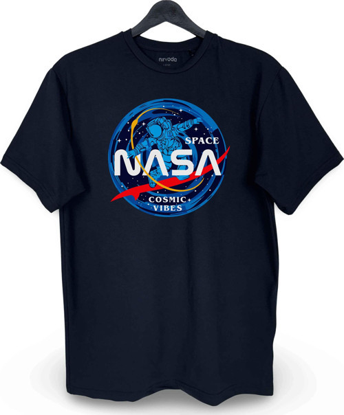 Kozmik Nasa Baskılı Loose Fit Bisiklet Yaka Unisex Tişört