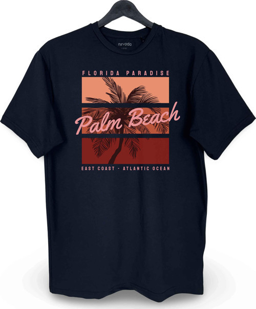 Florida Palmiye Baskılı Loos Fit Bisikleet Yaka Unisex Tişört